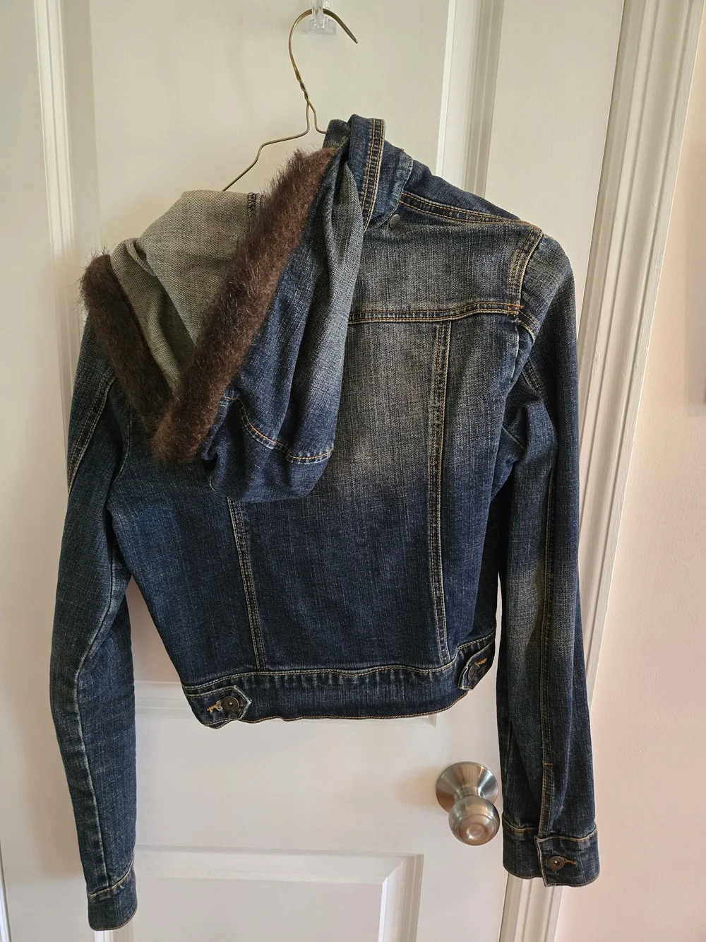 Younique Vintage Hooded Jean Jacket with Faux Fur Trim